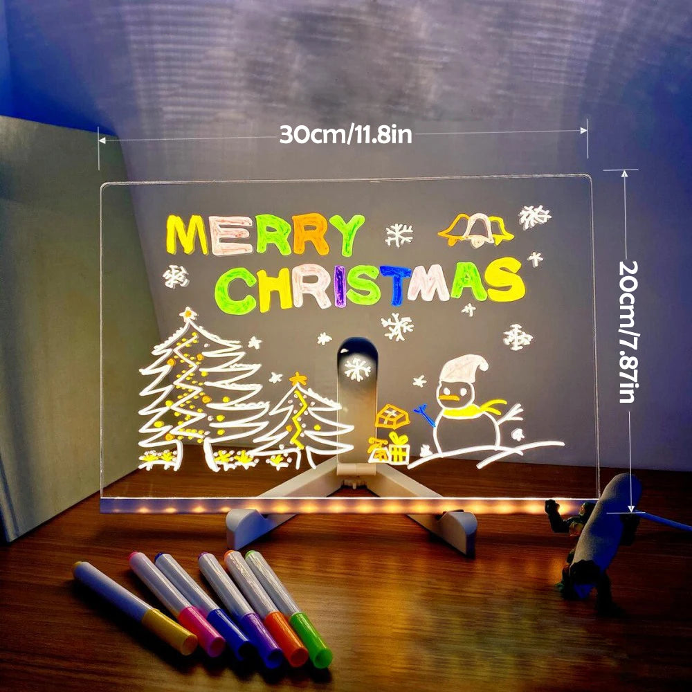 LED Note Board with Night Light Colorful 7 Pens DIY Acrylic Message Board Children‘S Drawing Board for Kids Birthday Gift